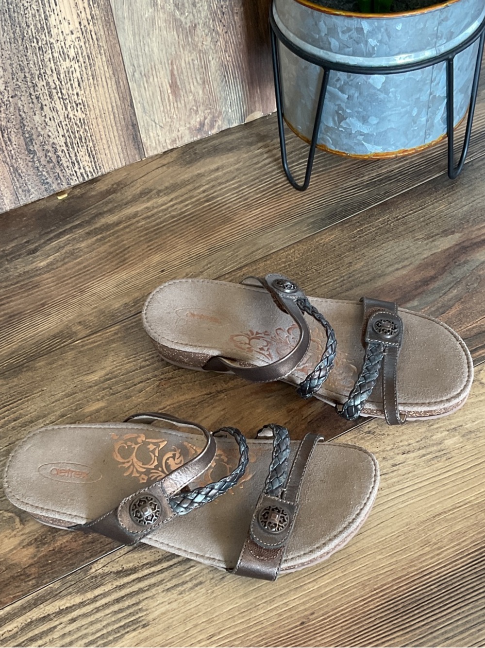 Aetrex Braided Strap Slide Open Toe Sandals SC534W Leather 8